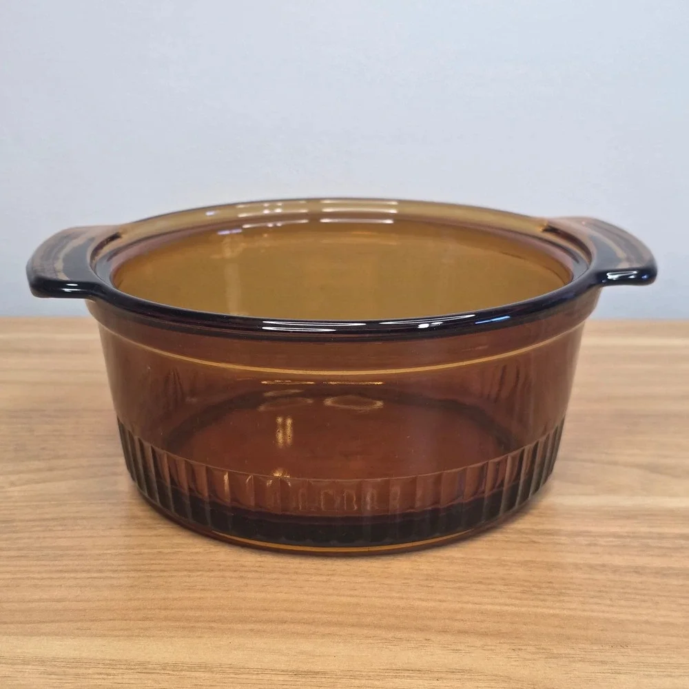 Vintage Anchor‎ Hocking Fire King 1 QT Ribbed Casserole Dish Amber 436 No Lid
